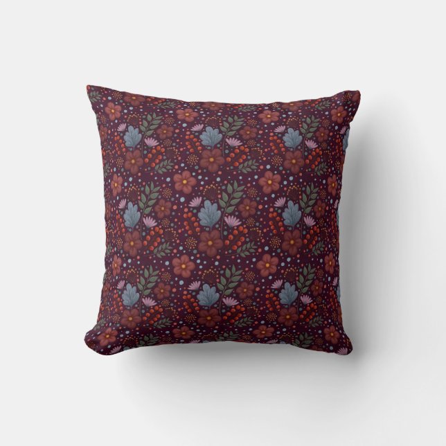 Coussin Design floral pourpre (Recto)