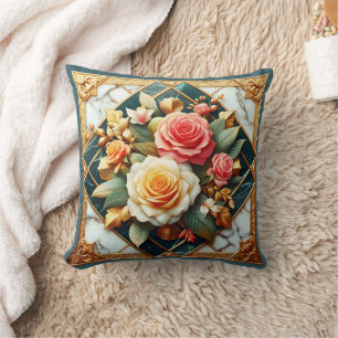 Coussin Design Floral rose Avec Accents Or