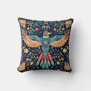 Coussin Design folklorique élégant d'oiseau 🌸