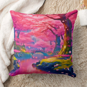 Coussin Design forestier en fleurs roses