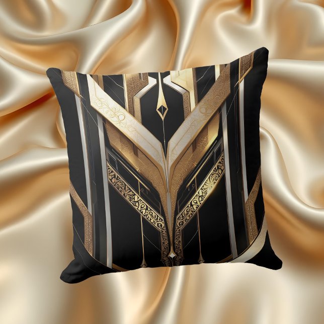 Coussin Design géométrique Art Déco Gold Noir (Créateur téléchargé)