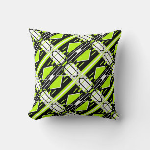Coussin Design géométrique en diagonale blanche noire vert