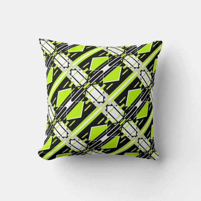 Coussin Design géométrique en diagonale blanche noire vert (Recto)