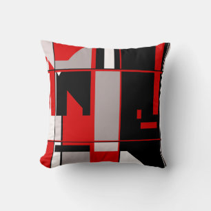 Coussin Design géométrique en mosaïque rouge gris noir bla