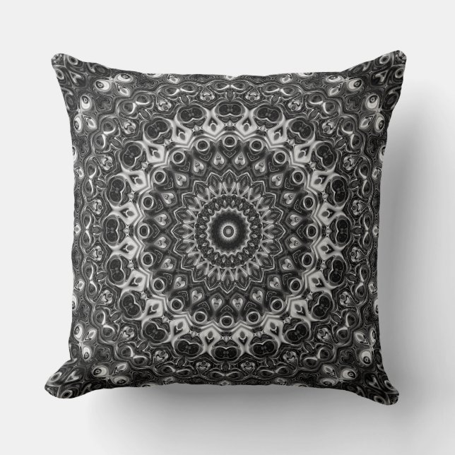 Coussin Design géométrique Mandala noir et blanc (Recto)
