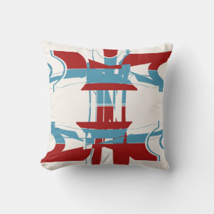 Coussin Design géométrique rouge bleu clair blanc cassé