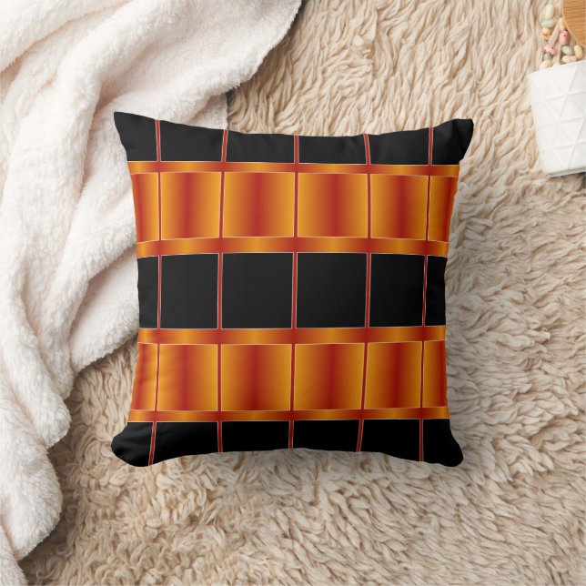 Coussin Design Géométrique Unique Noir Et Orange Doré (Couverture)