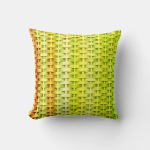 Coussin Design graphique à bandes rétro en osier vert citr