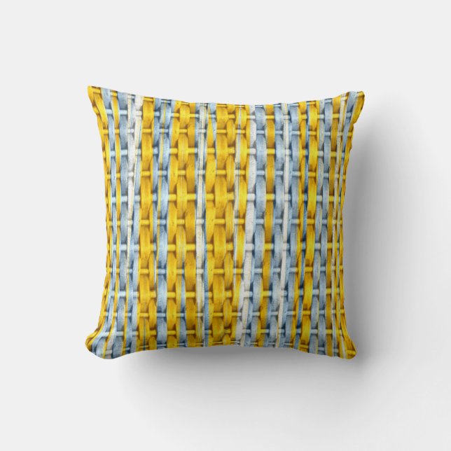 Coussin Design graphique en osier rayures jaunes rétro (Recto)