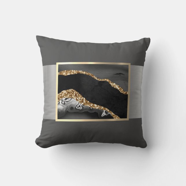 Coussin Design magnifique en marbre noir et or (Recto)