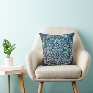 Coussin Design Mandala dégradé bleu