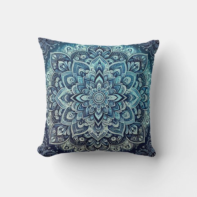 Coussin Design Mandala dégradé bleu (Recto)