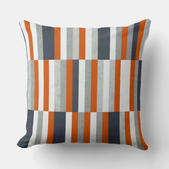 Coussin Design maritime nautique, Rayures Orange, Bleu (Recto)