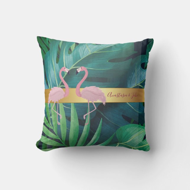 Coussin Design moderne, Feuilles Tropical Palm, Café Rose  (Recto)