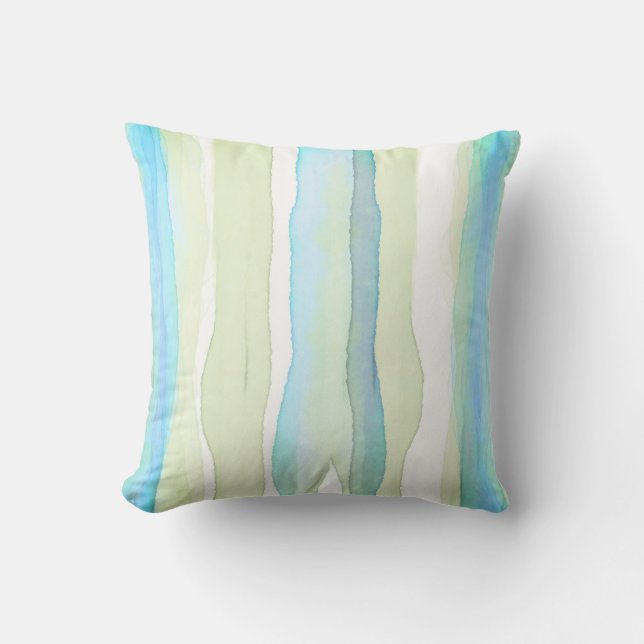 Coussin design moderne turquoise et vert aquarelle (Recto)