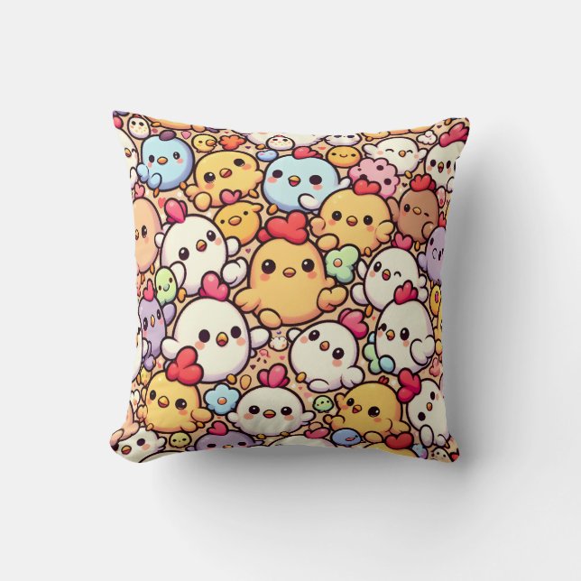 Coussin Design Motif de poulet de Chibi Cute (Recto)