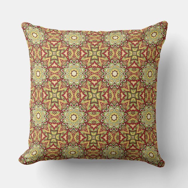 Coussin Design Motif ethnique Mandala Red Gold complexe. (Recto)