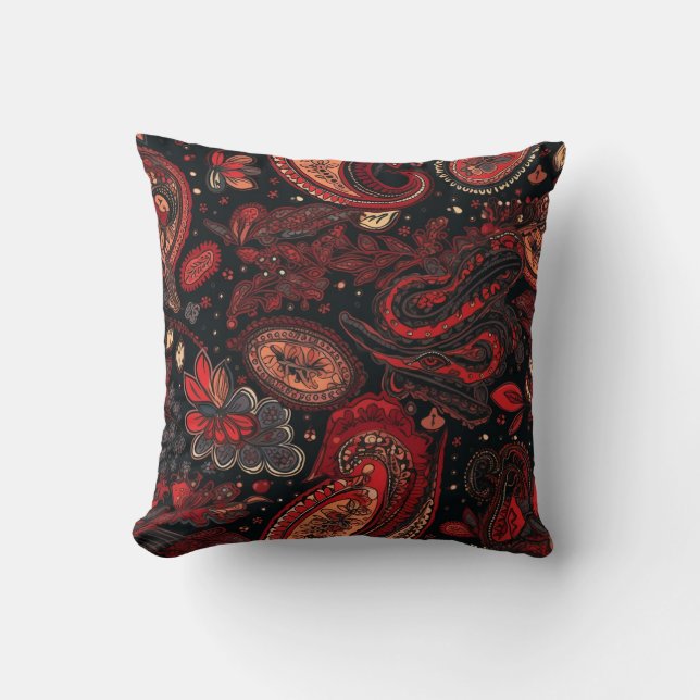 Coussin Design Motif gras et magnifique Red Paisley (Recto)