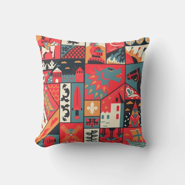 Coussin Design motif médiéval sans soudure. Texti de décor (Recto)