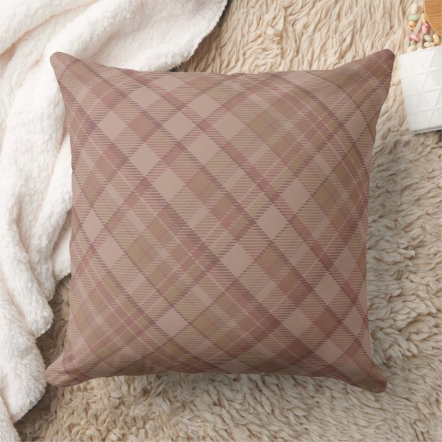 Coussin Design Motif Plaid Mauve Beige (Couverture)