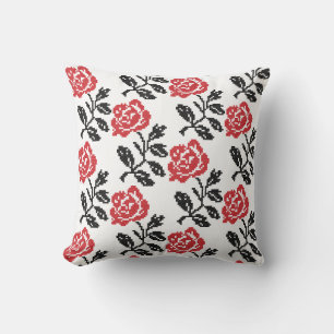 Coussin Design original de fleur à point croisé   Rose rou