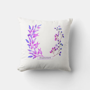 Coussin Design original de fleurs et branches violettes