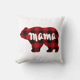 Coussin Design ours mignonne Mama, plaid noir rouge rustiq