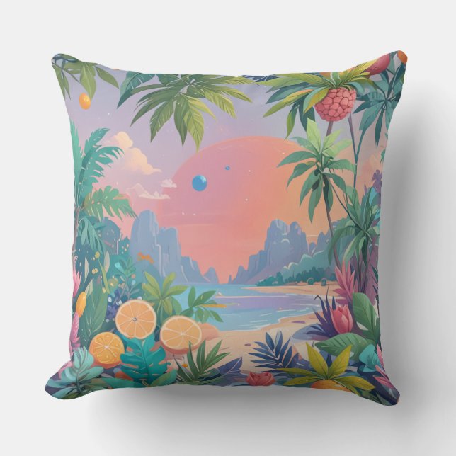 Coussin design plage et fruits tropicaux (Recto)