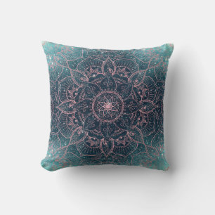 Coussin Design Rose Gold Mandala Blue Nebula Stars