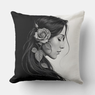 Coussin Design saisonnier noir blanc dramatique cheveux fl