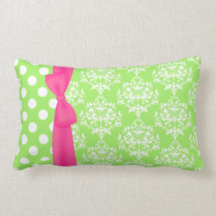 Coussin design tendance rose et vert Monogramme