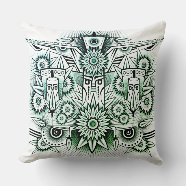 Coussin Design tribal teinte verte (Recto)