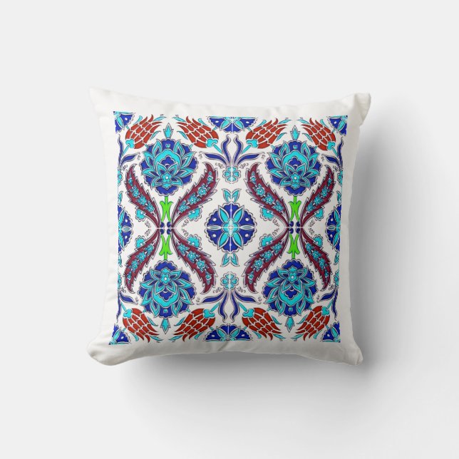 Coussin Design turc en couleur bleue avec tulipes (Recto)