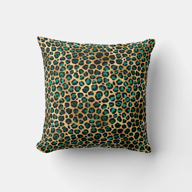 Coussin Design turquoise et Gold Leopard Series 14 (Recto)
