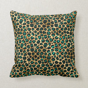 Coussin Design turquoise et Gold Leopard Series 14
