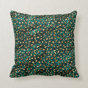 Coussin Design turquoise et Gold Leopard Series 3