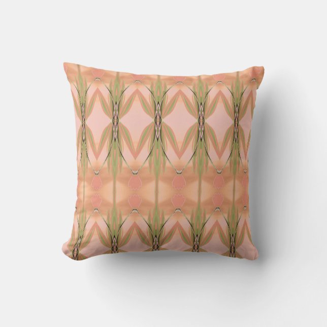 Coussin Designer Avec Rose De Corail Et Vert (Recto)