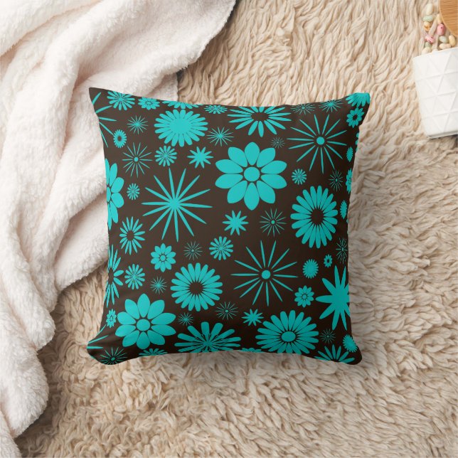 Coussin Designs Floral Turquoise et Brown (Couverture)