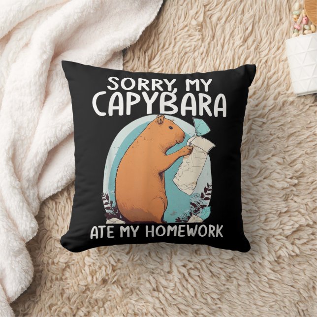 Coussin Désolé, mon capybara a mangé mes devoirs, drôle (Couverture)