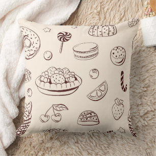 Coussin Desserts Sucrés & Motif de Dessin au Trait de Tart