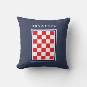 Coussin Dessin à carreaux Hrvatska avec liseré bleu