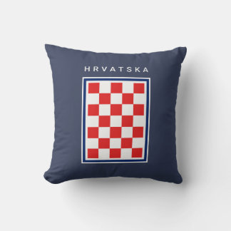 Coussin Dessin à carreaux Hrvatska avec liseré bleu
