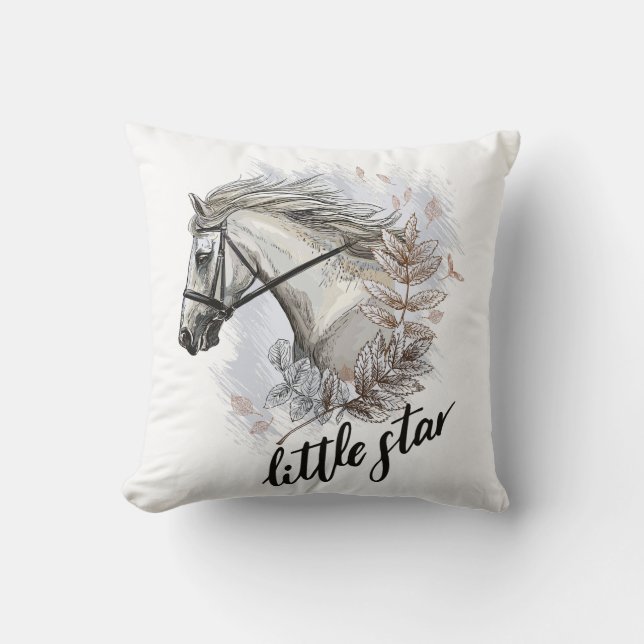 Coussin Dessin à la main cheval avec des plantes (Recto)