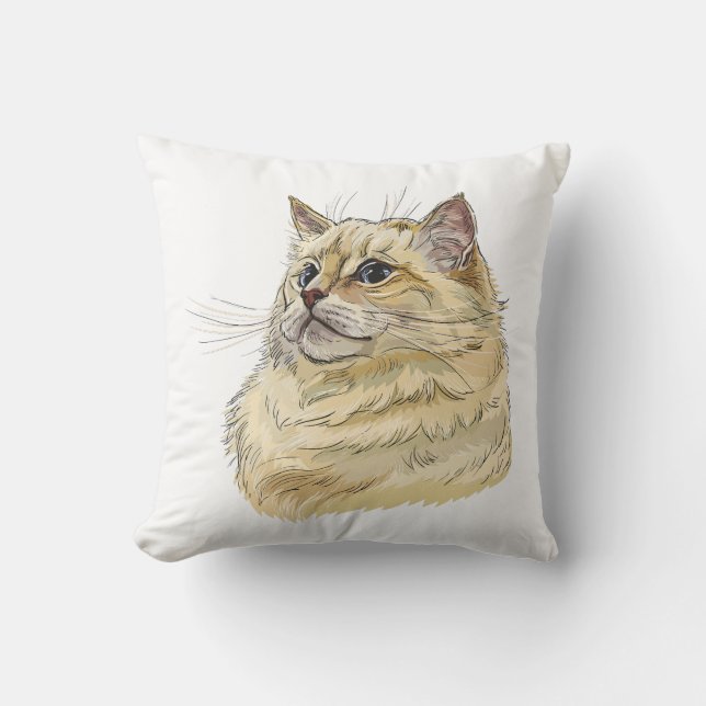 Coussin Dessin à la main d'un chat Ragdoll drôle et duvete (Recto)