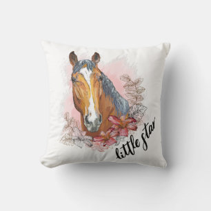Coussin Dessin à la main d'un cheval avec des plantes et d
