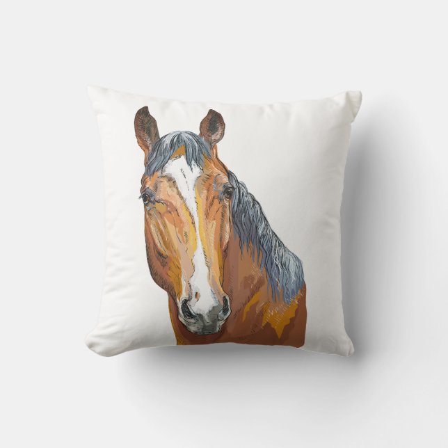 Coussin Dessin à la main d'un cheval bai (Recto)
