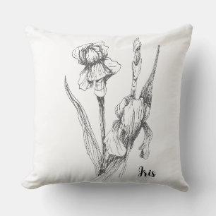 Coussin Dessin À La Main, Fleur Iris, Art