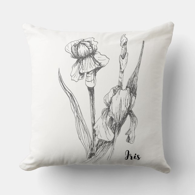Coussin Dessin À La Main, Fleur Iris, Art (Recto)
