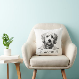 Coussin Dessin à main pour chien Goldendoodle Personnalisé