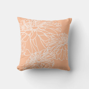 Coussin Dessin à trait floral orange blanc foncé